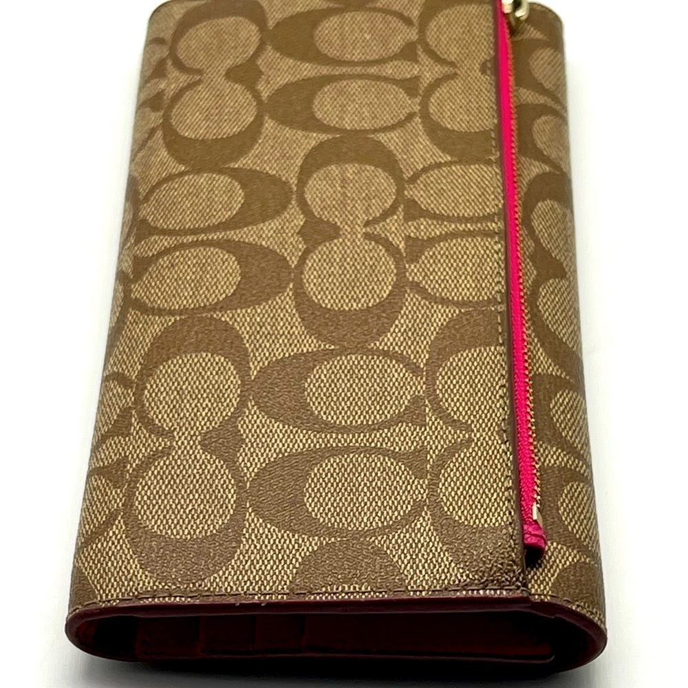 Coach brown leather signature Charlie C snap wallet pink interior A1532 … - Picture 5 of 16